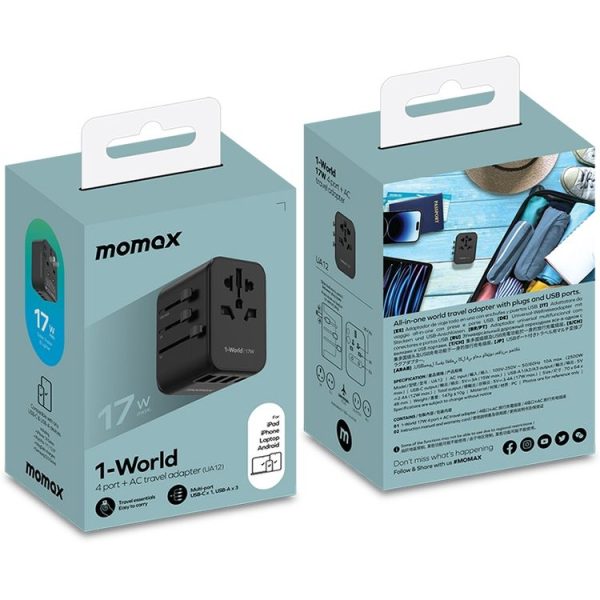 MOMAX UA12 1-World 17W Global Travel Fast Charger Power Adapter - Image 4