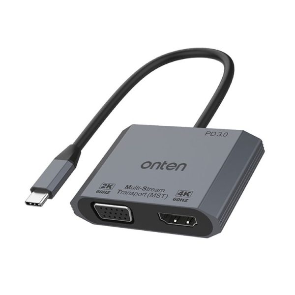 Onten M205 3 in 1 Type-C to HDMI+VGA+PD Fast Charge Video Converter (Grey)