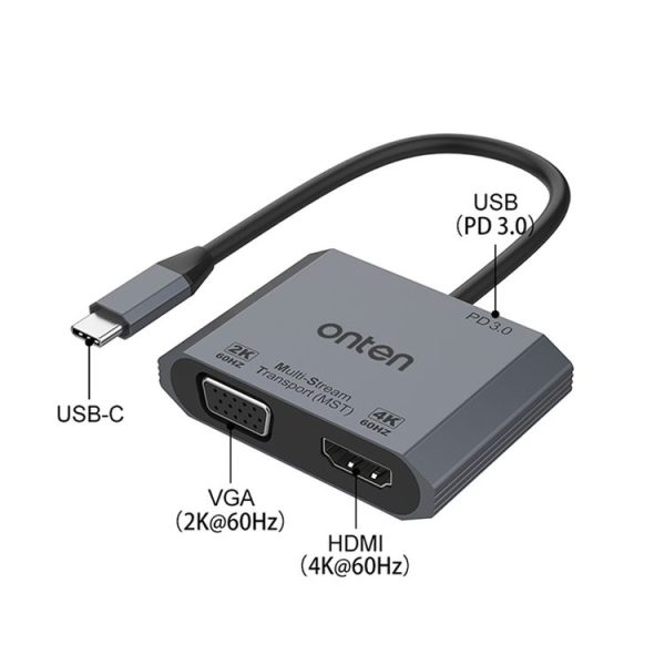 Onten M205 3 in 1 Type-C to HDMI+VGA+PD Fast Charge Video Converter (Grey) - Image 5