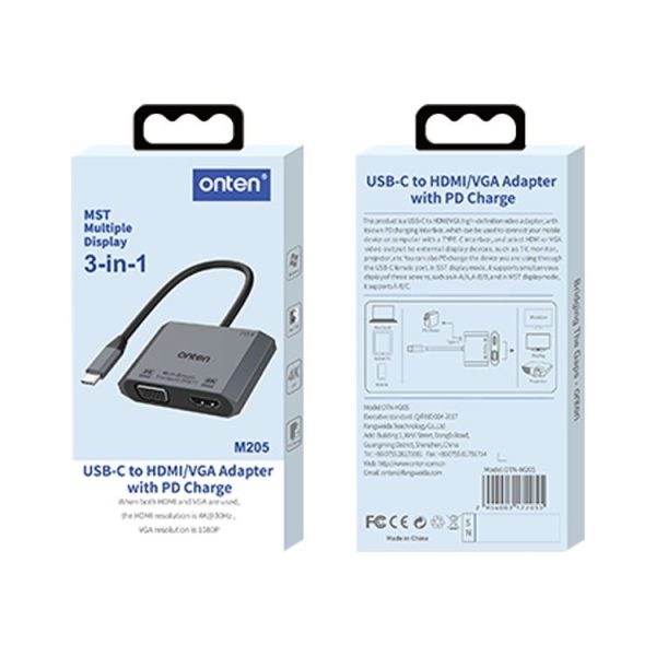 Onten M205 3 in 1 Type-C to HDMI+VGA+PD Fast Charge Video Converter (Grey) - Image 6