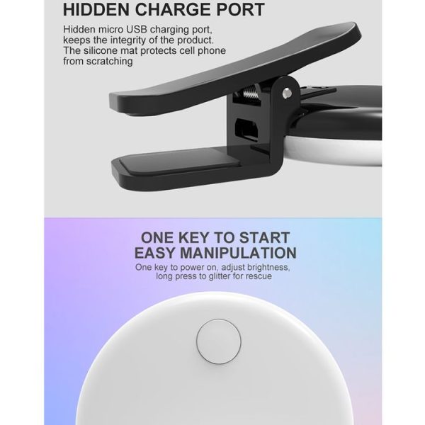 RK17 Mini and Portable Live Show Beauty Artifact 3 Levels of Brightness Warm and White Light Fill Light with 9 LED Light, For iPhone, Galaxy, Huawei, Xiaomi, LG, HTC and Other Smart Phones (Black) - Image 4