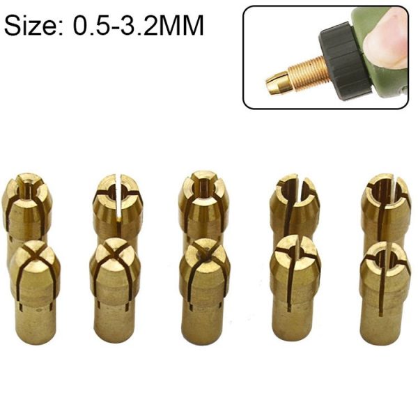 10 in 1 Three-claw Copper Clamp Nut for Electric Mill Fittings, Bore diameter: 0.5-3.2mm