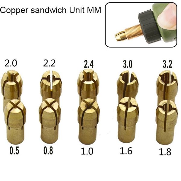 10 in 1 Three-claw Copper Clamp Nut for Electric Mill Fittings, Bore diameter: 0.5-3.2mm - Image 3