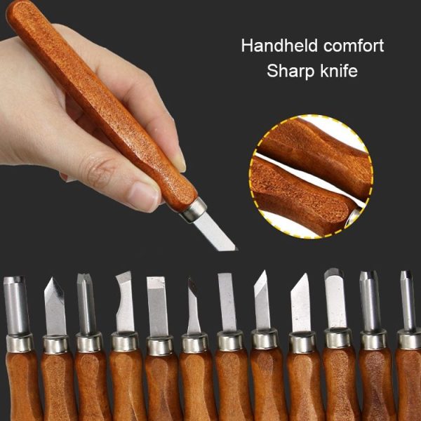 12 in 1 Wood Carving Chisels Knife Basic Woodcut Working Handmade Rubber Stamps Hand Tools - Image 6