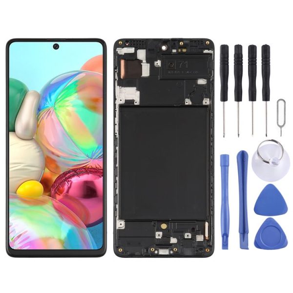 Original Super AMOLED LCD Screen for Galaxy A71 Digitizer Full Assembly with Frame (Black)