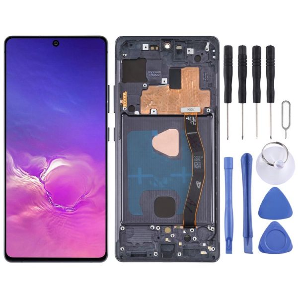 Original Super AMOLED Material LCD Screen and Digitizer Full Assembly with Frame for Galaxy S10 Lite (Black)