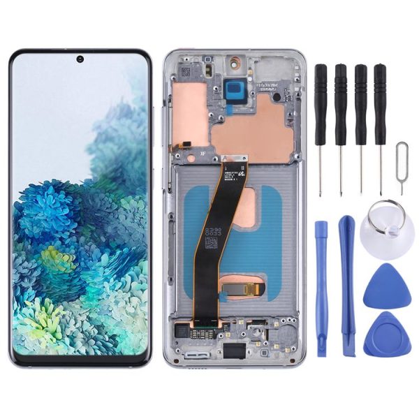 Original Super AMOLED LCD Screen With Digitizer Full Assembly with Frame for Samsung Galaxy S20 5G SM-G981B (Silver)