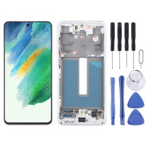Samsung Galaxy S21 FE 5G SM-G990B Original LCD Screen Digitizer Full Assembly with Frame (White)