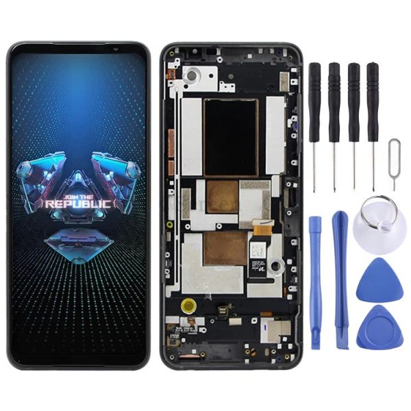 Original AMOLED LCD Screen for Asus ROG Phone 5 ZS673KS 1B048IN I005DB I005DA Digitizer Full Assembly with Frame(Black)
