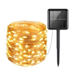 20m 200LED Solar Outdoor Waterproof Silver Wire Light String Christmas New Year Garden Decoration Garland Lights (Warm White Light)