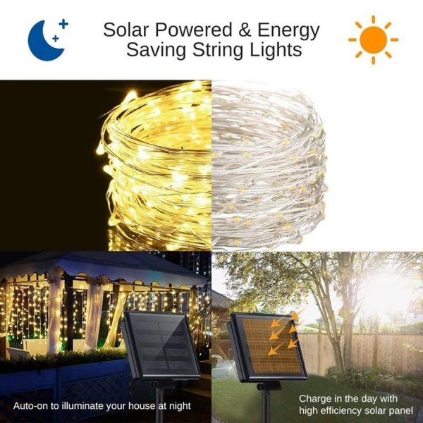 20m 200LED Solar Outdoor Waterproof Silver Wire Light String Christmas New Year Garden Decoration Garland Lights (Warm White Light) - Image 2