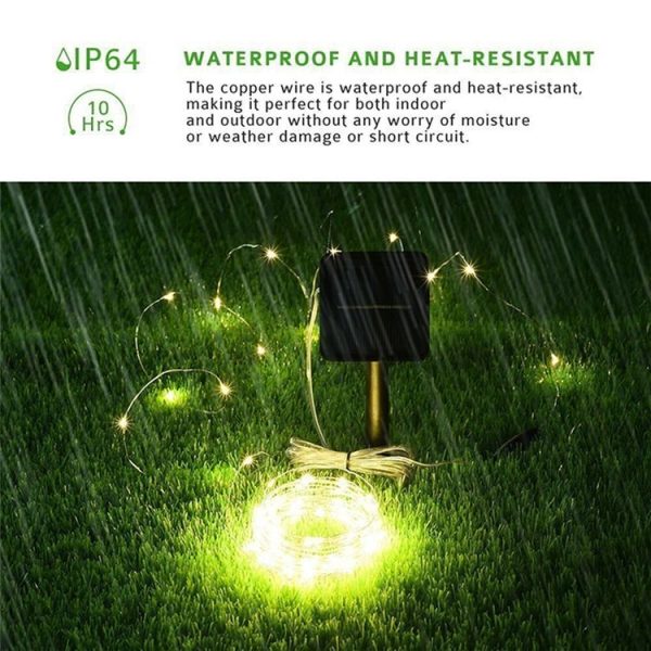 20m 200LED Solar Outdoor Waterproof Silver Wire Light String Christmas New Year Garden Decoration Garland Lights (Warm White Light) - Image 5