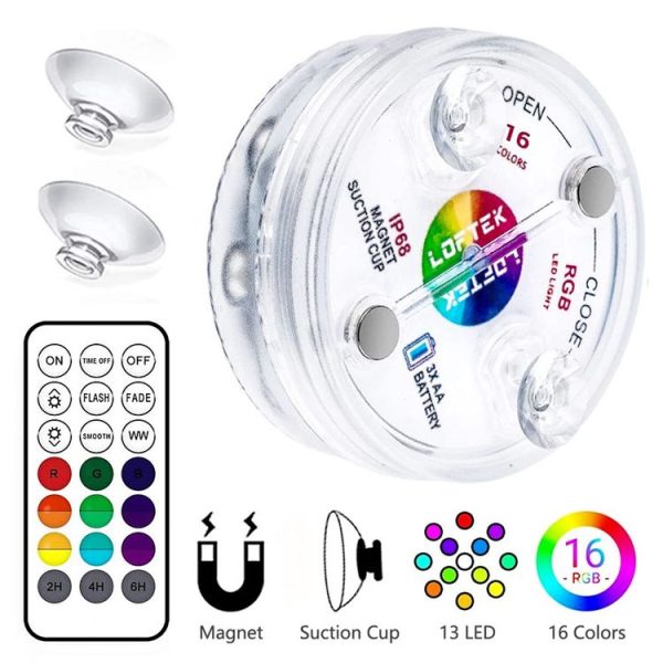 16 Colors 13 LEDs Underwater Light Swimming Pool Diving Light Dimmable Suction Cup Underwater Lamp - Image 2