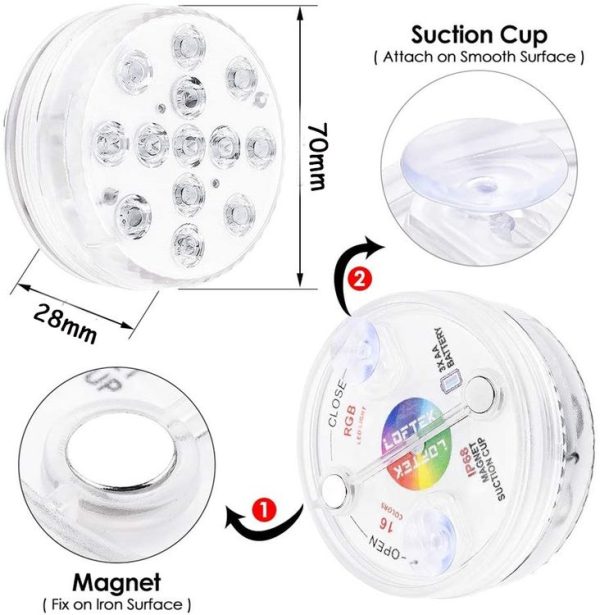 16 Colors 13 LEDs Underwater Light Swimming Pool Diving Light Dimmable Suction Cup Underwater Lamp - Image 3
