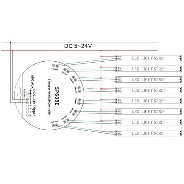 SP608E Dual Signal Output Mobile APP Control Bluetooth LED Controller Kit for WS2812B WS2811 1903 1804 Pixel LED Strip, DC5V~24V - Image 6