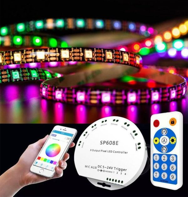SP608E Dual Signal Output Mobile APP Control Bluetooth LED Controller Kit for WS2812B WS2811 1903 1804 Pixel LED Strip, DC5V~24V - Image 7