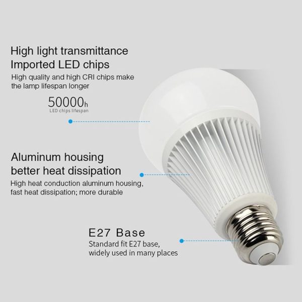 FUT012 E27 9W RGB + CCT LED Bulb Light 100V-240V Full Color Remote Control Smart Bulb WiFi 2.4G Wireless - Image 8