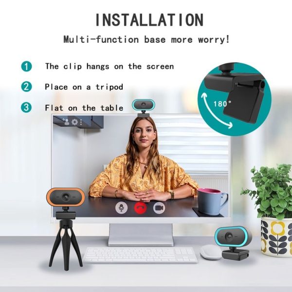 C11 2K Picture Quality HD Without Distortion 360 Degrees Rotate Built-in Microphone Sound Clear Webcams with Tripod (Orange) - Image 11