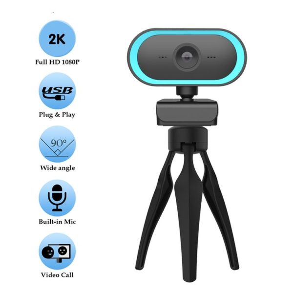 C11 2K Picture Quality HD Without Distortion 360 Degrees Rotate Built-in Microphone Sound Clear Webcams with Tripod (Orange) - Image 4