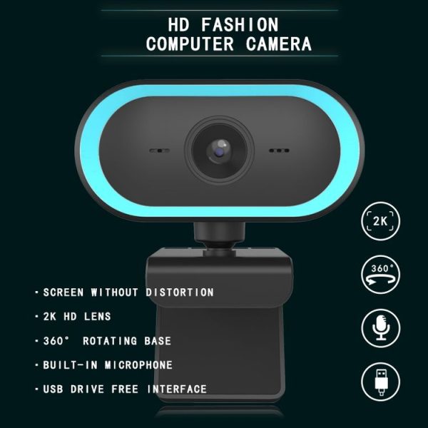 C11 2K Picture Quality HD Without Distortion 360 Degrees Rotate Built-in Microphone Sound Clear Webcams with Tripod (Orange) - Image 5