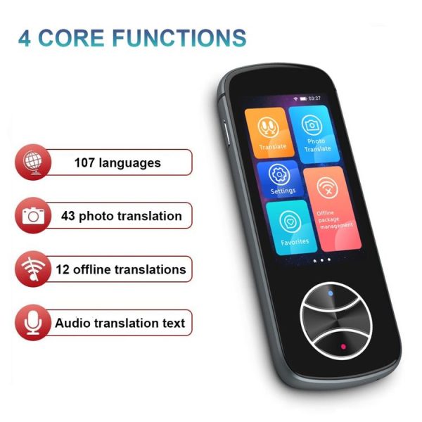 V10 3.0 inch Touch Screen Smart Translator 107 Languages with Offline Translation / Photo Translation (Black) - Image 3