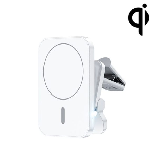 W-987 Magnetic Suction 15W Wireless Charger Car Air Outlet Bracket for iPhone and other Smart Phones (White)