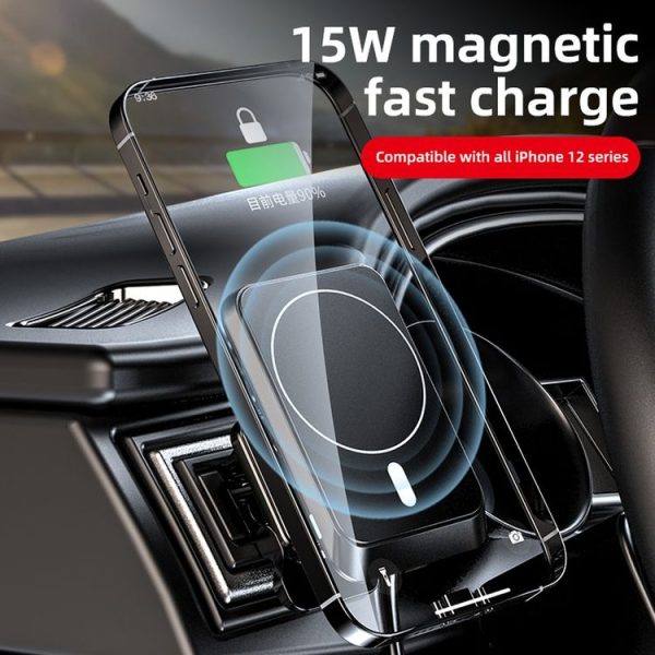 W-987 Magnetic Suction 15W Wireless Charger Car Air Outlet Bracket for iPhone and other Smart Phones (White) - Image 4