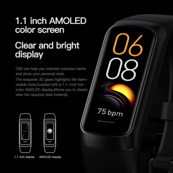 C60 IP67 Waterproof 1.1 inch Smart Fitness Band (Purple) - Image 7