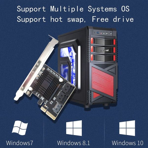 5 Ports SATA 3.0 to PCIe Chip 4X Gen 3 Expansion Card with Heatsink - Image 5