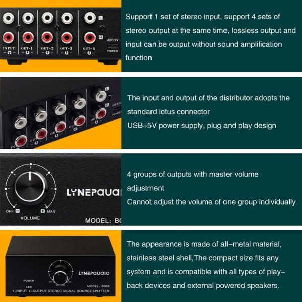 1 In 4 Out Audio Frequency Signal Distribute Device Non Consumption Output RCA Interface - Image 5