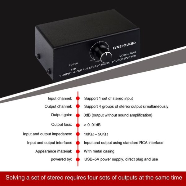 1 In 4 Out Audio Frequency Signal Distribute Device Non Consumption Output RCA Interface - Image 6