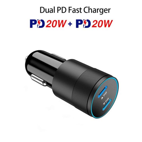 PD 40W Dual PD3.0 Type-C Car Charger (Black) - Image 2