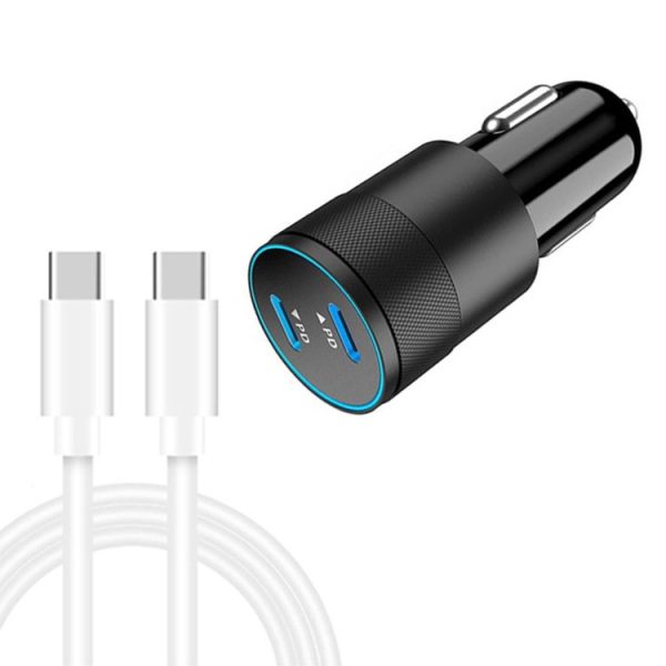 Dual PD 3.0 40W Type-C Car charger with 1m Type-C to Type-C Data Cable (Black)