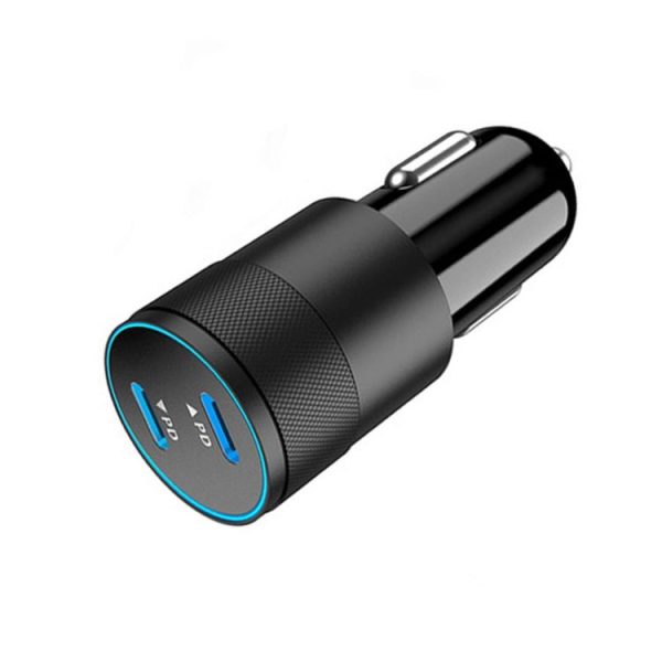 Dual PD 3.0 40W Type-C Car charger with 1m Type-C to Type-C Data Cable (Black) - Image 2