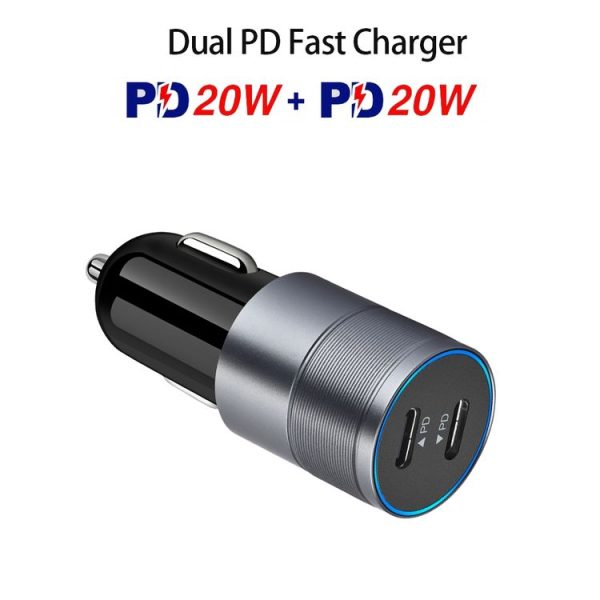 Dual PD 3.0 40W Type-C Car charger with 1m Type-C to Type-C Data Cable (Black) - Image 4