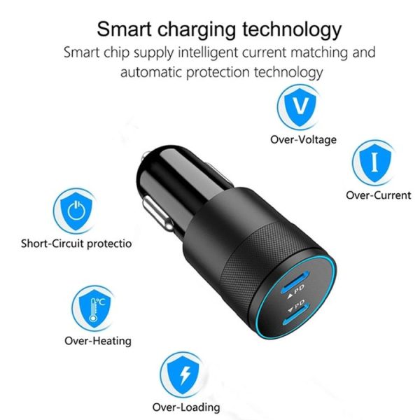 Dual PD 3.0 40W Type-C Car charger with 1m Type-C to Type-C Data Cable (Black) - Image 5