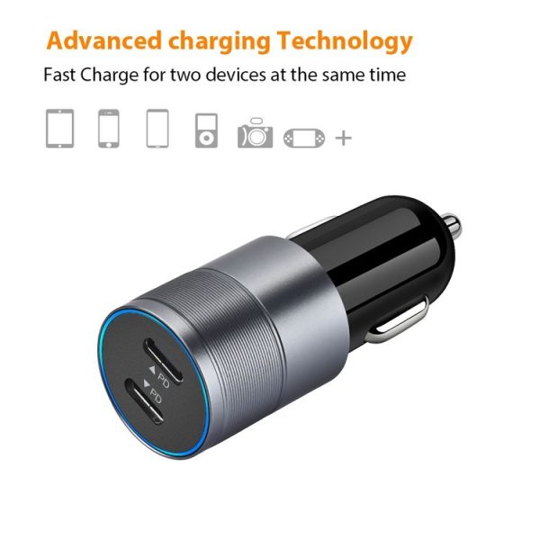 Dual PD 3.0 40W Type-C Car charger with 1m Type-C to Type-C Data Cable (Black) - Image 6