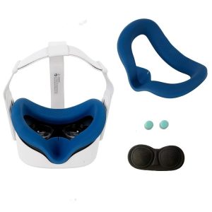 JD-391215 Suitable for Oculus Quest2 Generation VR Eye Mask Silicone Cover + Lens Cover Set (Navy blue)