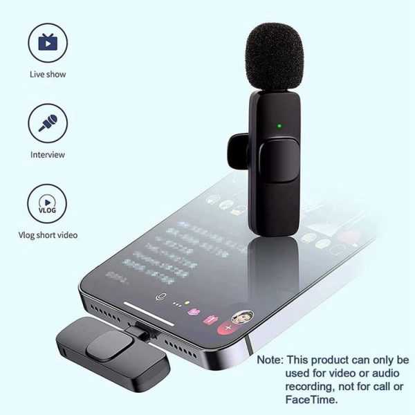 K9 2 in 1 Wireless Clip-on Auto Noise Cancelling Live Mini Microphone, Port: 8 Pin - Image 2
