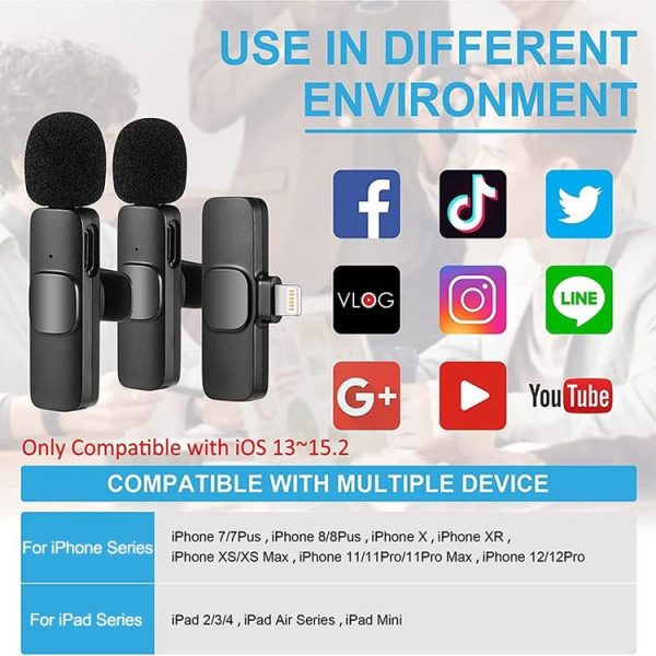 K9 2 in 1 Wireless Clip-on Auto Noise Cancelling Live Mini Microphone, Port: 8 Pin - Image 4