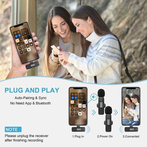 K9 2 in 1 Wireless Clip-on Auto Noise Cancelling Live Mini Microphone, Port: 8 Pin - Image 5