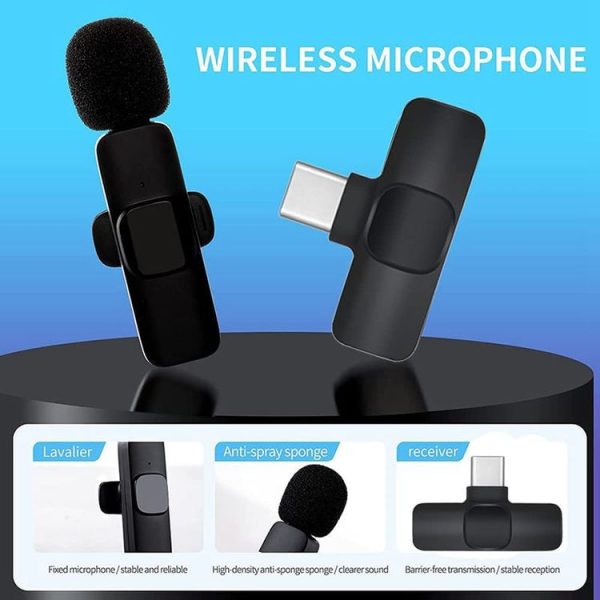K9 2 in 1 Wireless Clip-on Auto Noise Cancelling Live Mini Microphone, Port: Type-C - Image 2