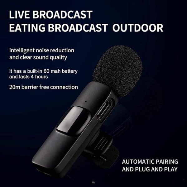 K9 2 in 1 Wireless Clip-on Auto Noise Cancelling Live Mini Microphone, Port: Type-C - Image 6