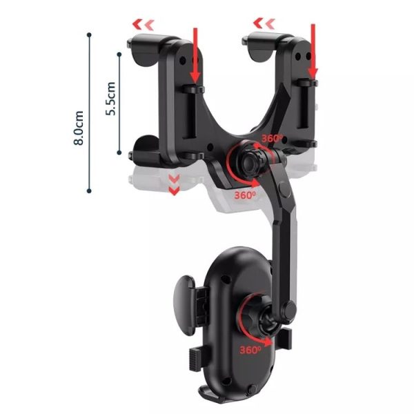R004 Rearview Mirror 360 Rotatable Retractable Car Phone Holder - Image 2