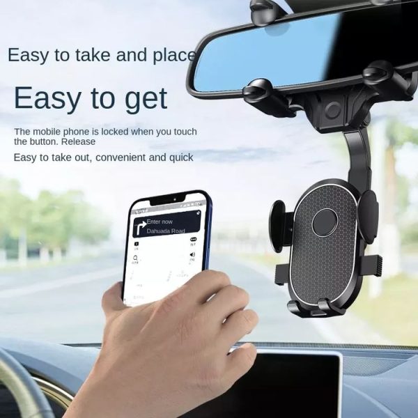 R004 Rearview Mirror 360 Rotatable Retractable Car Phone Holder - Image 4