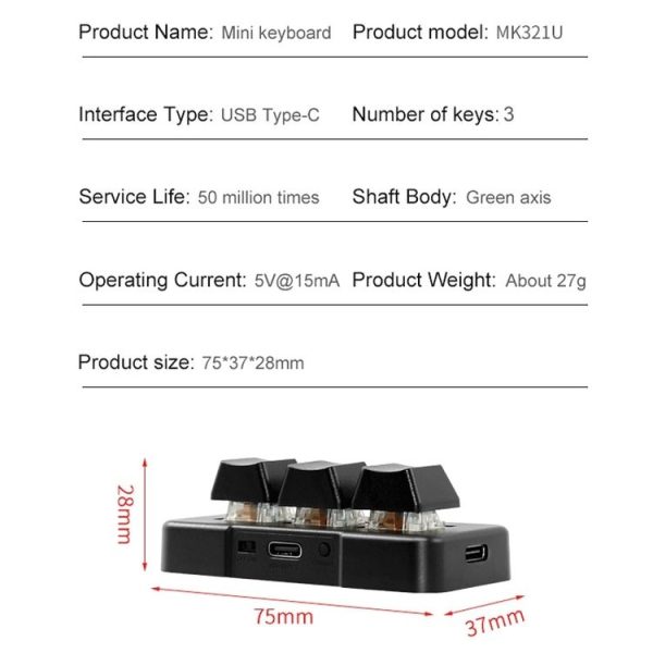 MK321BT Bluetooth 5.1 3 Keys Custom Keys Game Office PS Clip Macro Programming Keypad (Black) - Image 7