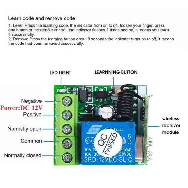 DC12V 1CH RF Remote Control Switch / 10A Relay / 433MHZ Switch Receiver - Image 8