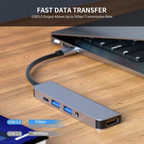 ENKAY Hat-Prince 5 in 1 Type-C Hub 4K HDMI Converter Docking Station 3.5mm Audio Jack Adapter - Image 3