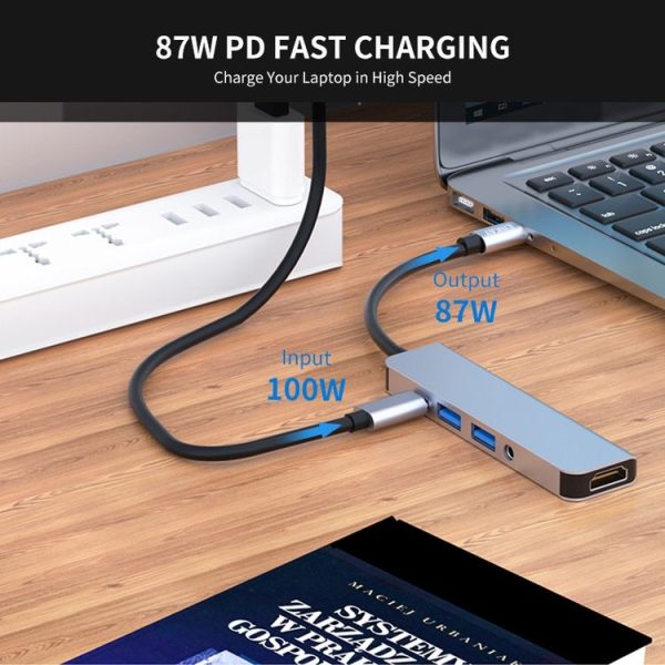 ENKAY Hat-Prince 5 in 1 Type-C Hub 4K HDMI Converter Docking Station 3.5mm Audio Jack Adapter - Image 4