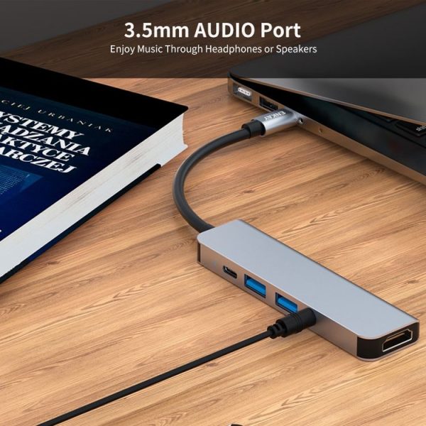 ENKAY Hat-Prince 5 in 1 Type-C Hub 4K HDMI Converter Docking Station 3.5mm Audio Jack Adapter - Image 5